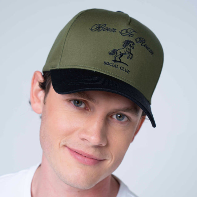 Born To Roam American Trucker Cap Olive Green Adjustable